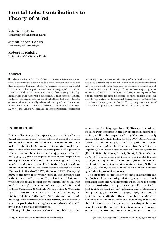 Frontal Lobe Contributions to Theory of MindValerie E. StoneUniversity