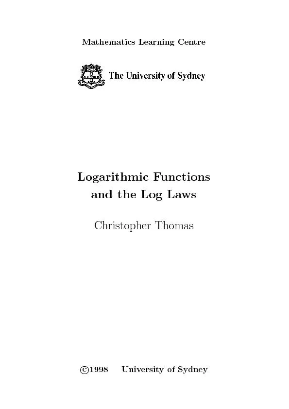 MathematicsLearningCentreLogarithmicFunctionsandtheLogLawsChristopherT