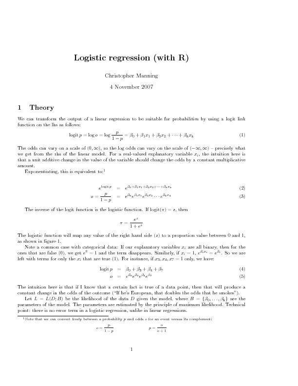 Logisticregression(withR)ChristopherManning4November20071TheoryWecantr
