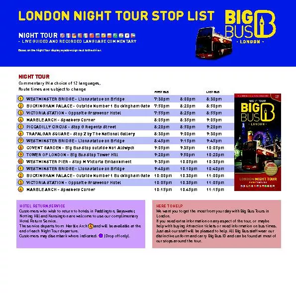 LONDON NIGHT TOUR STOP LIST