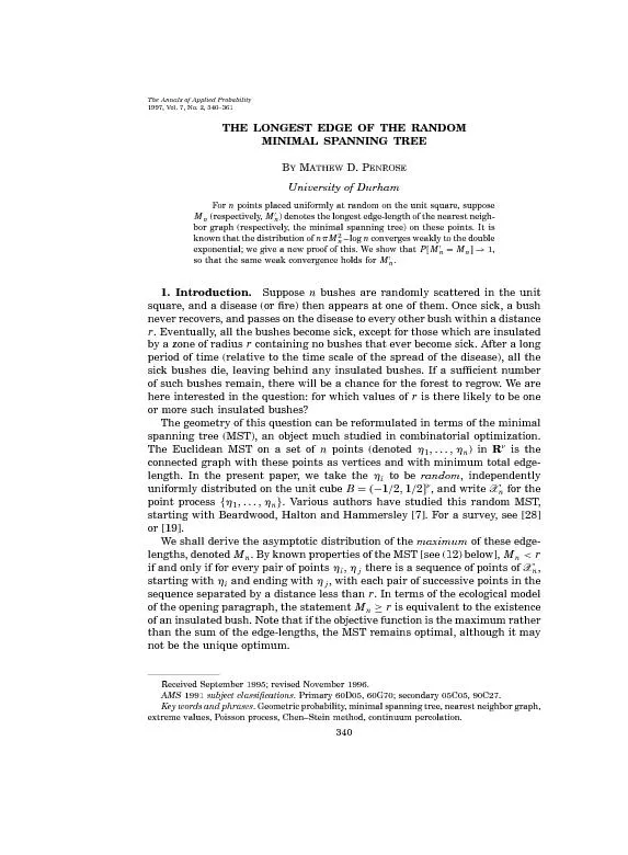 TheAnnalsofAppliedProbability1997,Vol.7,No.2,340{361THELONGESTEDGEOFTH