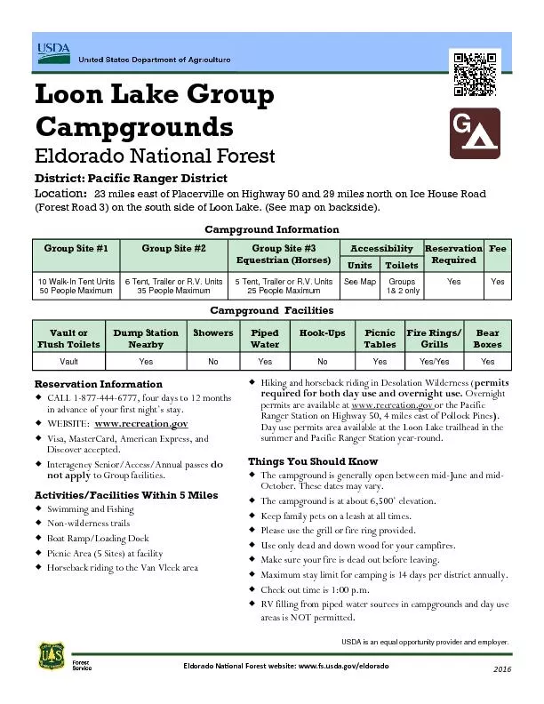 Loon Lake Group  Eldorado National Forest District: Pacific Ranger Dis