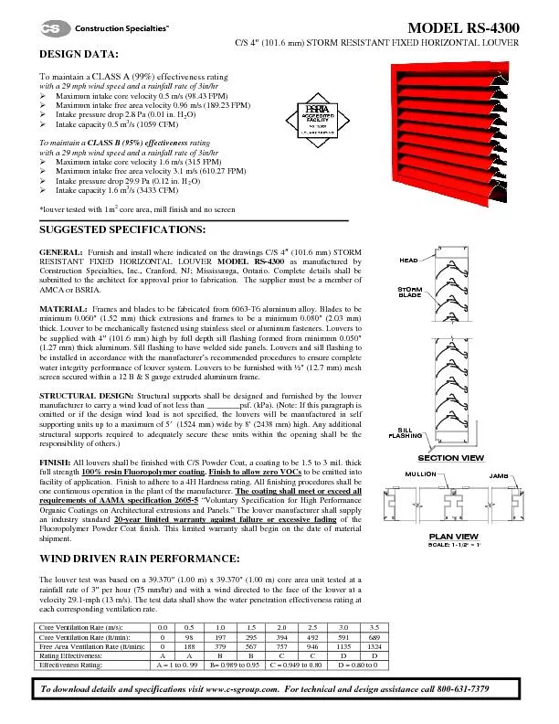 MODEL RSC/S 4(101.6 mm) STORM RESISTANT FIXED HORIZONTAL LOUVERDESIGN