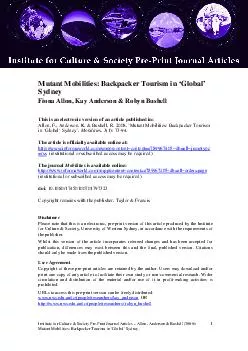Institute for Culture  Society Pre Print Journal Articles Allon Anderson  Bushell  Mutant