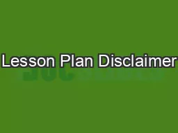 Lesson Plan Disclaimer