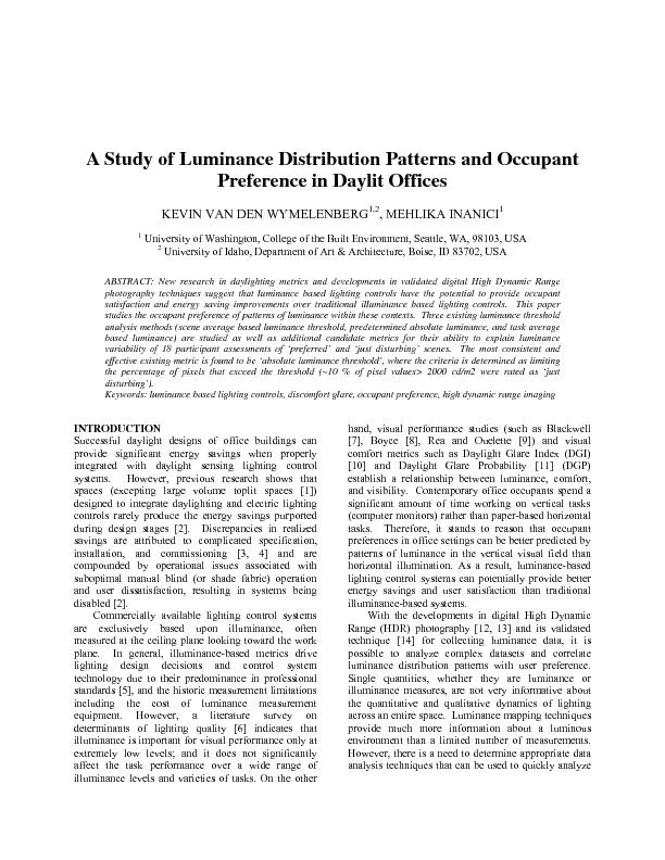 A Study of Luminance Distribution Patterns and Occupant Preference in