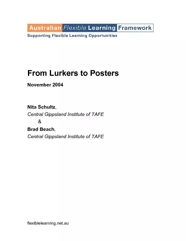 From Lurkers To Posters Australian Flexible Learning Framework  2 