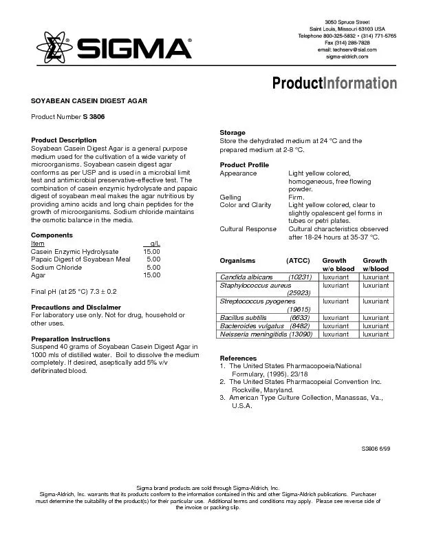 SOYABEAN CASEIN DIGEST AGAR Product Number S 3806Product Description S