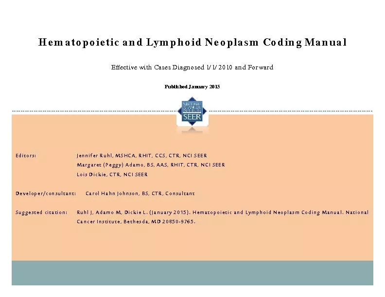 Hematopoietic and Lymphoid Neoplasm Coding Manual