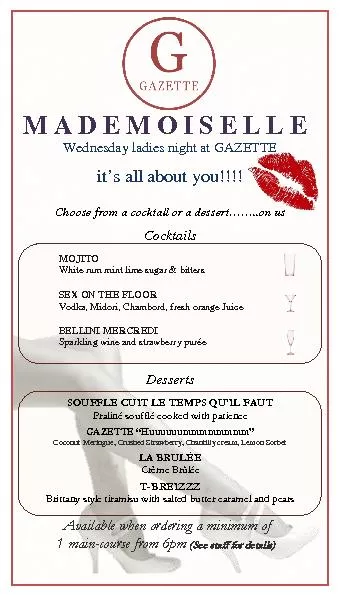 MADEMOISELLEWednesday ladies night at GAZETTEit’s all about you!!
