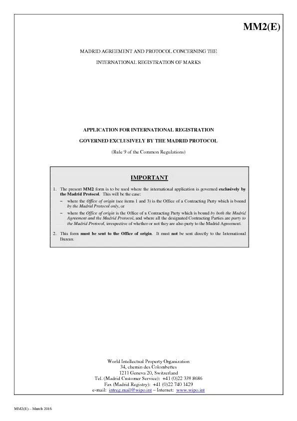 MM2(E) – March2016 MM2(E)MADRID AGREEMENT AND PROTOCOL CONCERNING