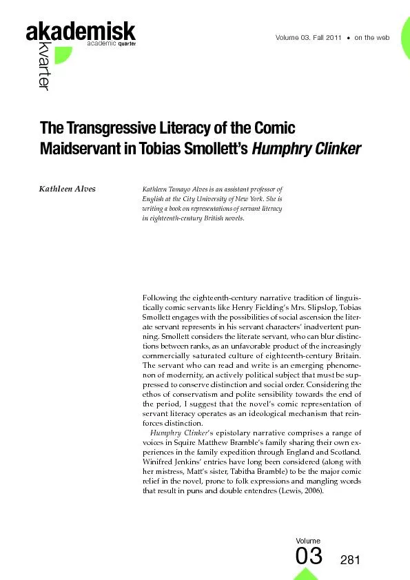 VolumeThe Transgressive Literacy of the Comic Maidservant in Tobias Sm