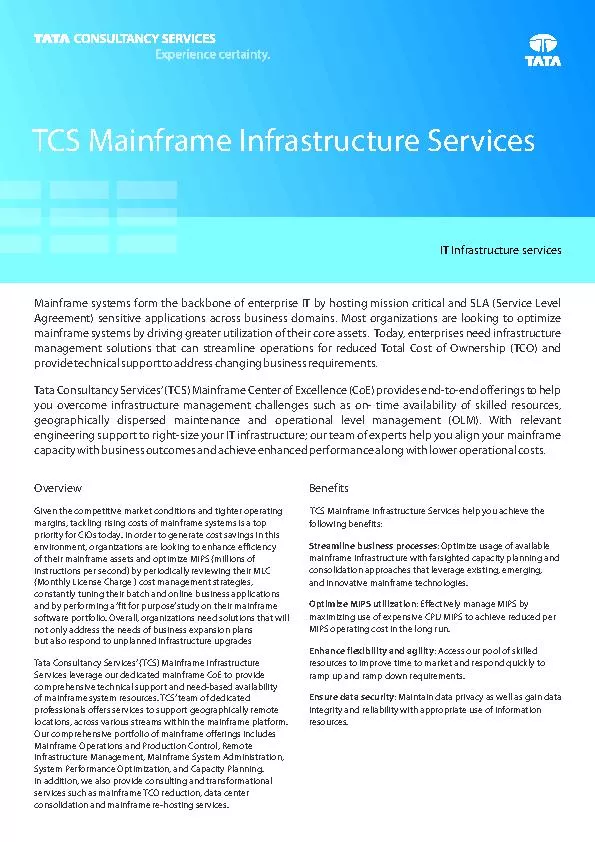 TCS Mainframe Infrastructure Services