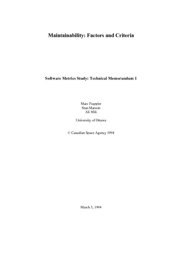 Software Metrics Study: Technical Memorandum 1Stan Matwin Ali Mili Uni