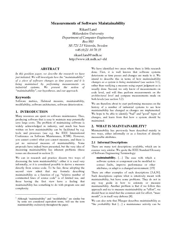 Measurements of Software Maintainability Rikard Land M