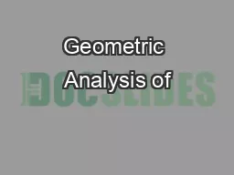 Geometric Analysis of