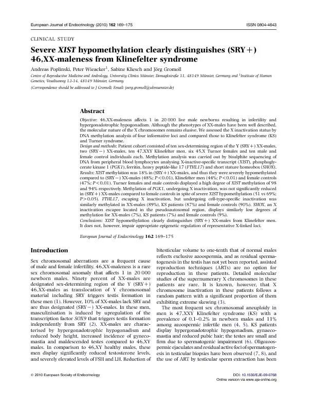 CLINICALSTUDYSeverehypomethylationclearlydistinguishes(SRY46,XX-malene