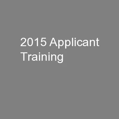 2015 Applicant Training