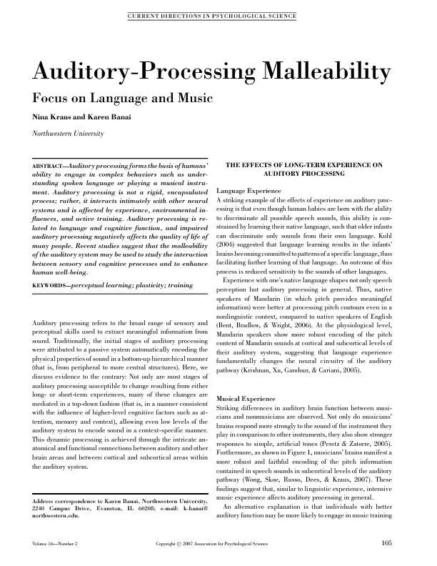 Auditory-ProcessingMalleabilityFocusonLanguageandMusicNinaKrausandKare