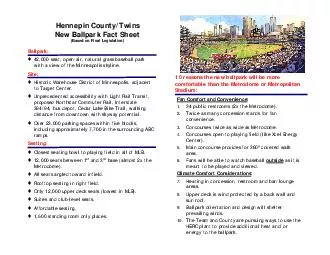 Hennepin CountyTwins New Ballpark Fact Sheet Based on Final Legislation Ballpark seat
