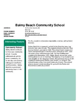 Balmy Beach Community School ADDRESS  Pine Ave Toronto ON ME L PHONE NUMBER   EMAIL ADDRESS BalmyBeachtdsb