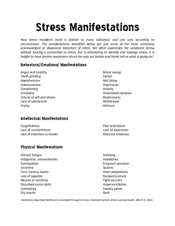 Stress Manifestations