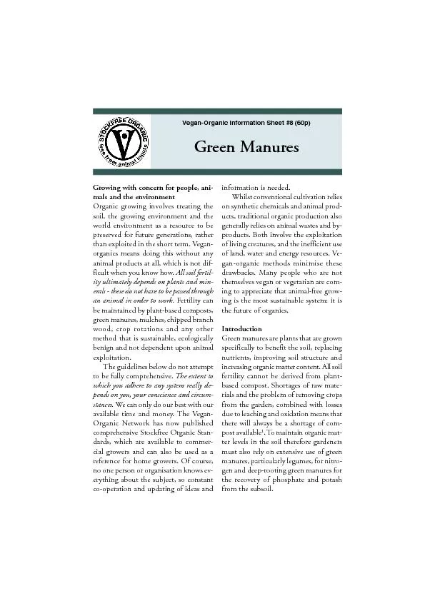 Vegan-Organic Information Sheet #8 (60p)Green Manures