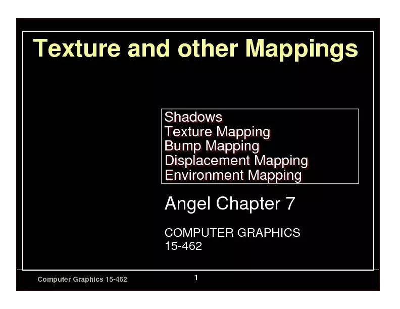 Computer Graphics 15-462Texture and other MappingsShadowsTexture Mappi