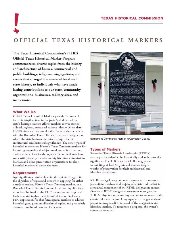 OFFICIAL TEXAS HISTORICAL MARKERSThe Texas Historical Commission’