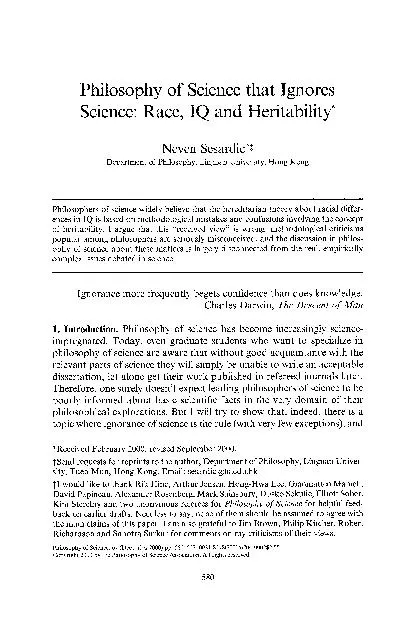 RACE, IQ AND HERITABILITY 581 where prominent philosophers of science