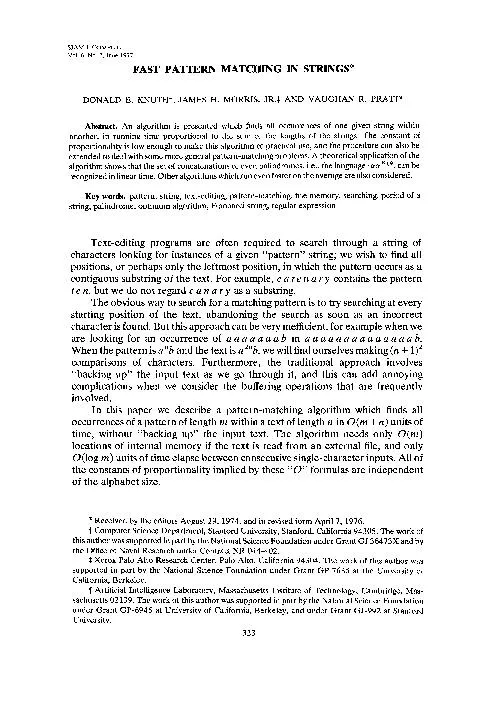 SIAMJ.COMPUT.Vol.6,No.2,June1977FASTPATTERNMATCHINGINSTRINGS*DONALDE.K