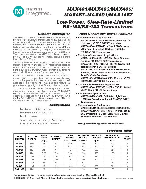 Low-Power, Slew-Rate-LimitedRS-485/RS-422 Transceivers)...............