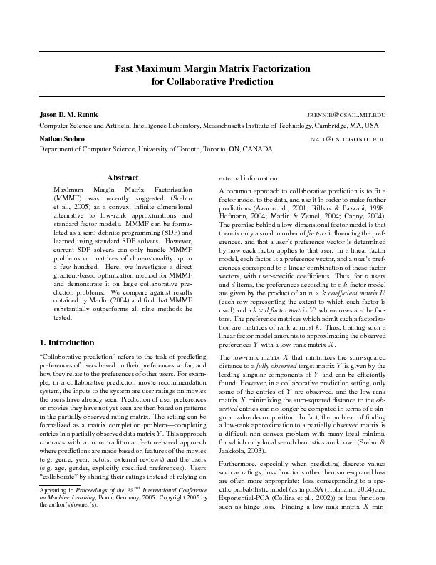 FastMaximumMarginMatrixFactorizationforCollaborativePredictionJasonD.M