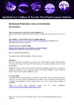 Institute for Culture  Society Pre Print Journal Articles Neilson   BarbarismModernity