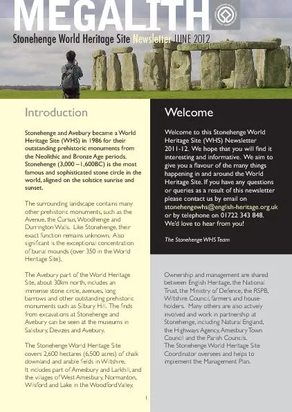 Stonehenge World Heritage Site NewsletterJUNE 2012