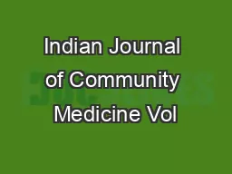 Indian Journal of Community Medicine Vol