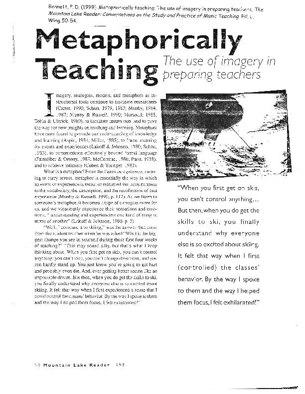 Bennett, P. D. (1999). Metaphorically teaching: The use of imagery in