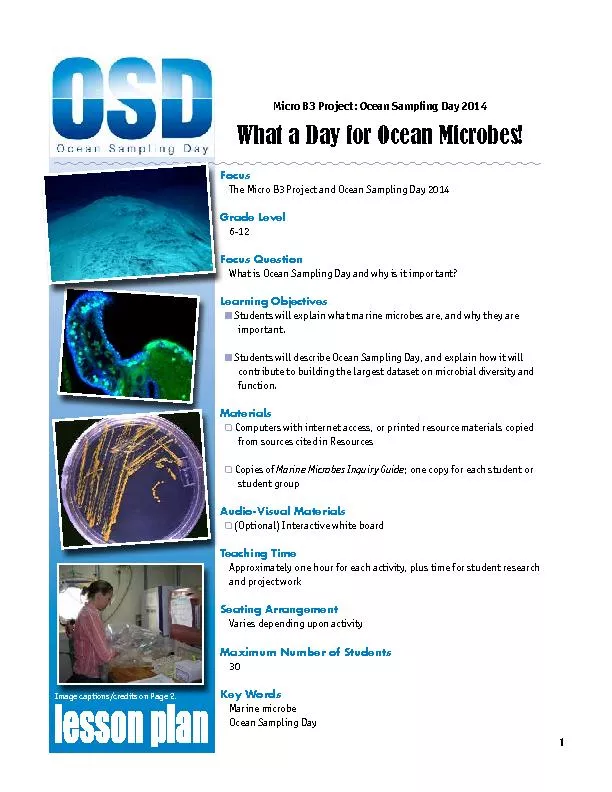 Micro B3 Project: Ocean Sampling Day 2014