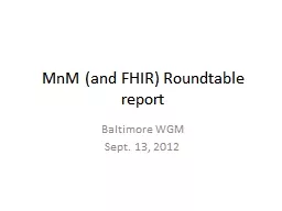 MnM (and FHIR) Roundtable report