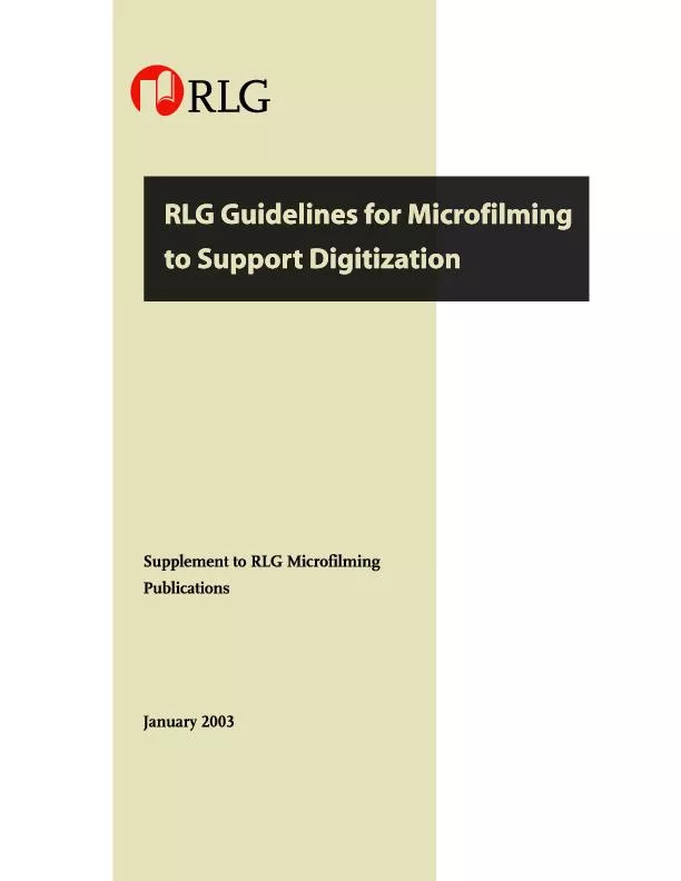 upplement to RLG Microfilming Publications, RLG Guidelines for Microfi