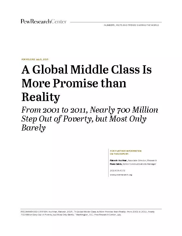 FOR RELEASE July 8, 2015Global Middle ClassMore Promise than RealityFr
