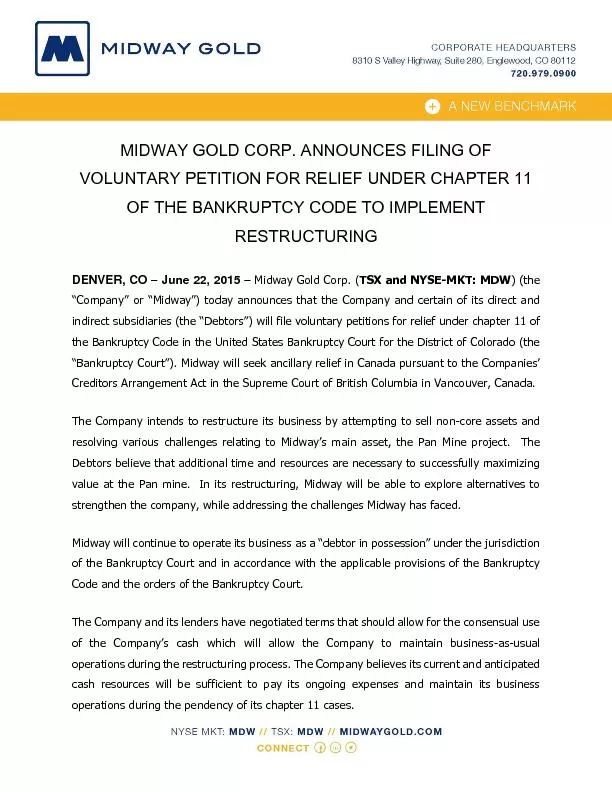 GOLD CORP. ANNOUNCES FILING OF
