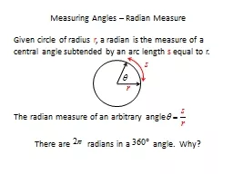 Measuring Angles – Radian Measure