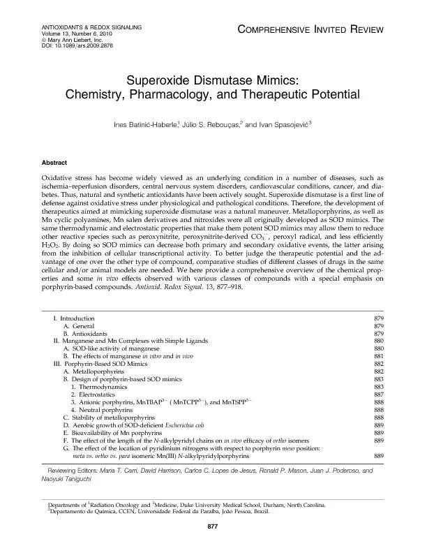 SuperoxideDismutaseMimics:Chemistry,Pharmacology,andTherapeuticPotenti
