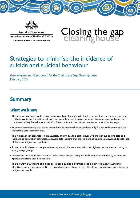 Strategies to minimise the incidence of suicide and suicidal behaviour