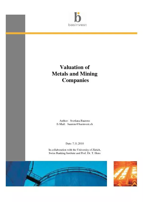 Valuation of  Metals and Mining  Companies Author:   Svetlana Baurens