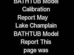 Lake Champlain BATHTUB Model Calibration Report May     Lake Champlain BATHTUB Model Report