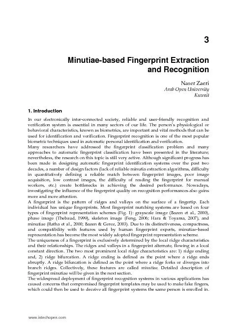Minutiae-based Fingerprint Extraction  Naser Zaeri Arab Open Universit