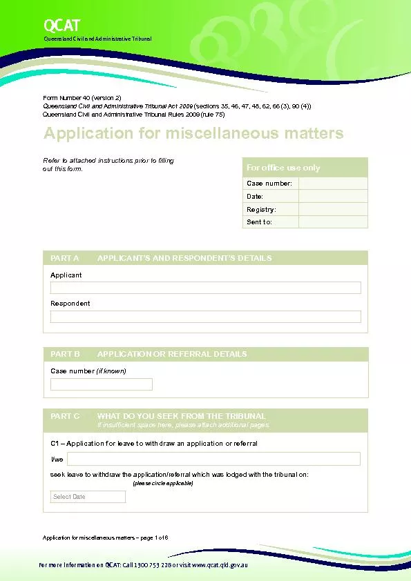 Application for miscellaneous matters – page 1 of 6 out this form