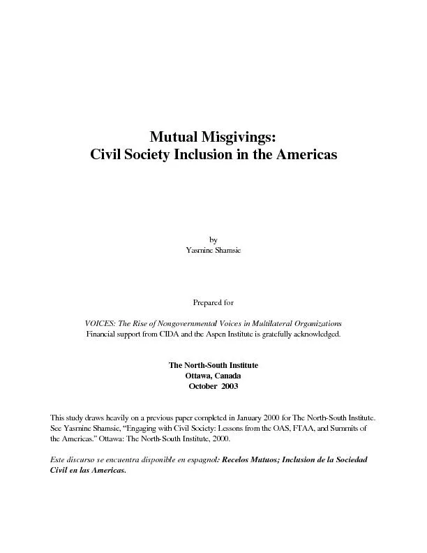Mutual Misgivings: Civil Society Inclusion in the Americas    by Yasmi
